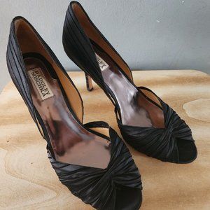 Badgley Miscka peep-toe black satin pumps sz. 9.5